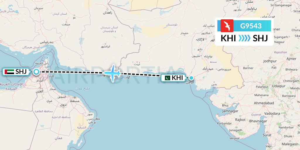 G9543 Air Arabia Flight Map: Karachi to Sharjah