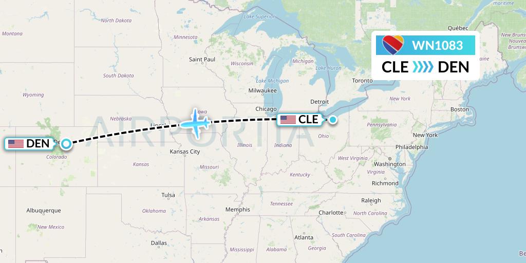 WN1083 Southwest Airlines Flight Map: Cleveland to Denver