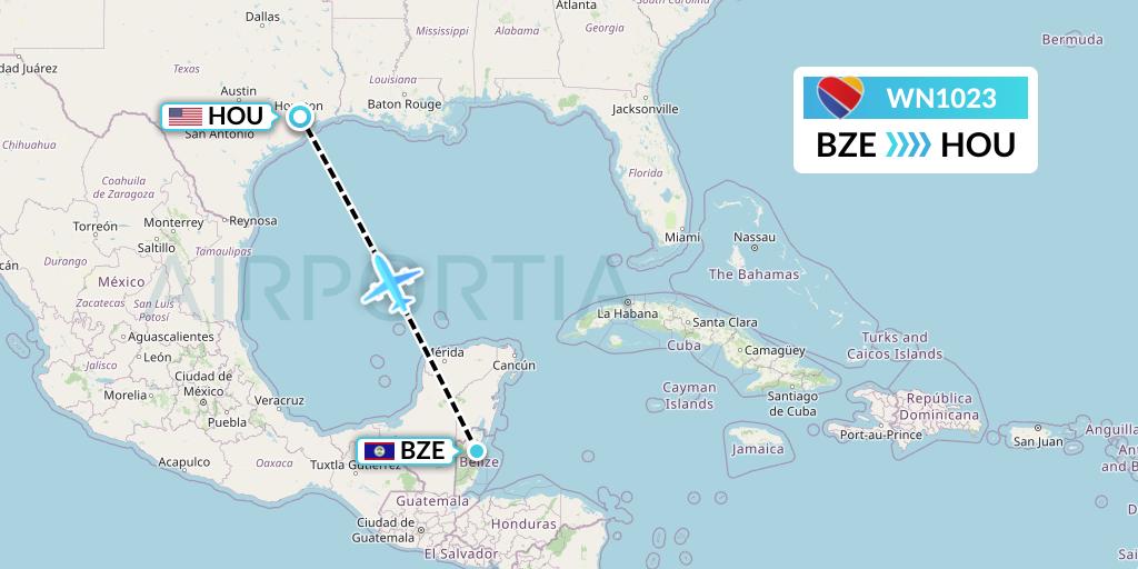 WN1023 Southwest Airlines Flight Map: Belize City to Houston