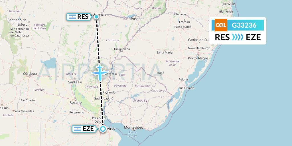 G33236 GOL Transportes Aeros Flight Map: Resistencia to Buenos Aires