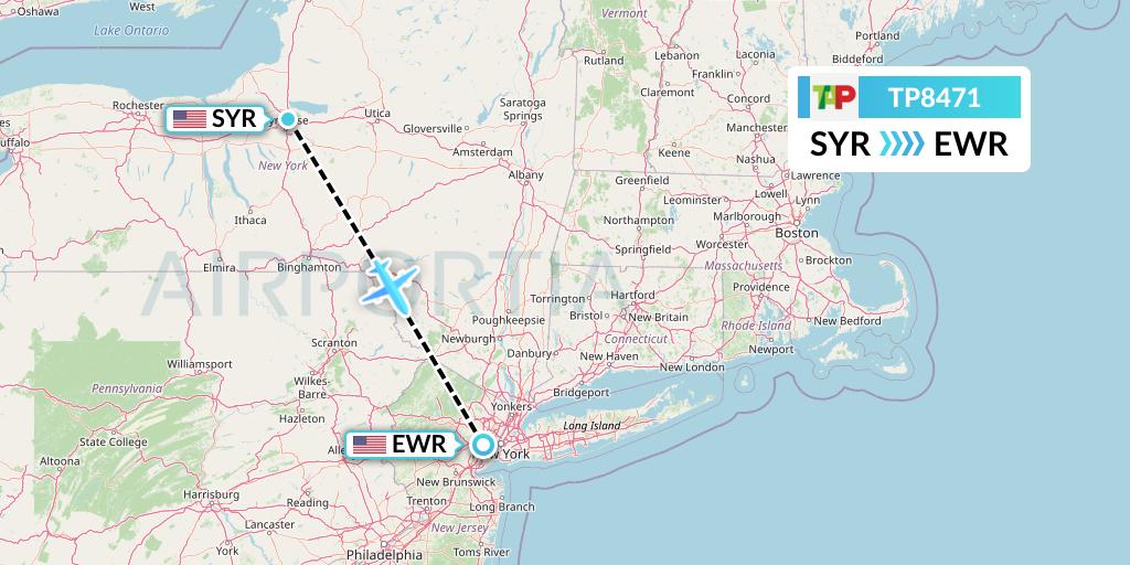 TP8471 TAP Portugal Flight Map: Syracuse to New York