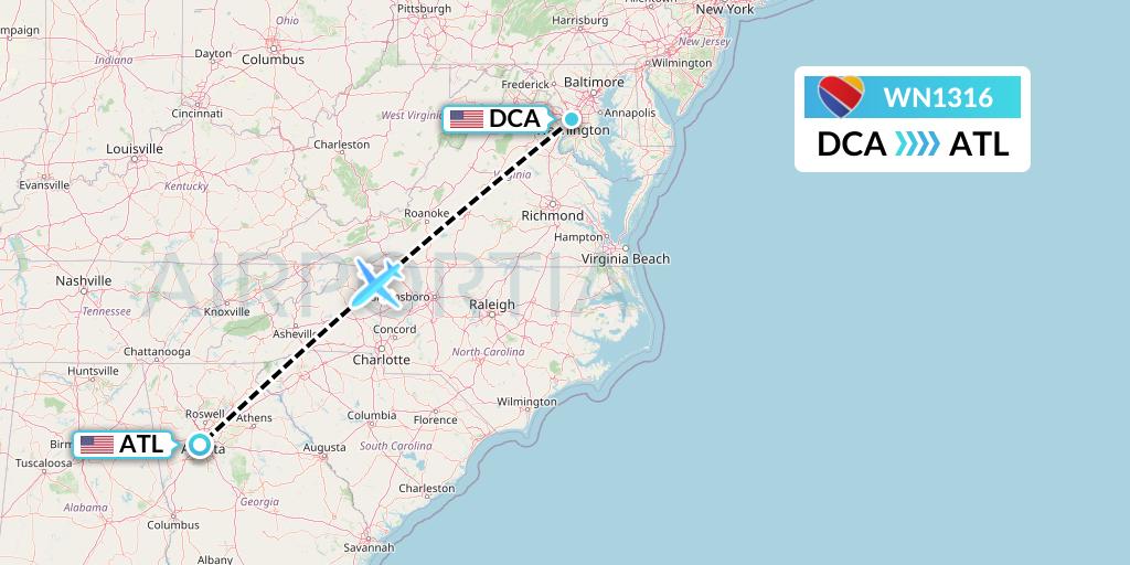 WN1316 Southwest Airlines Flight Map: Washington to Atlanta