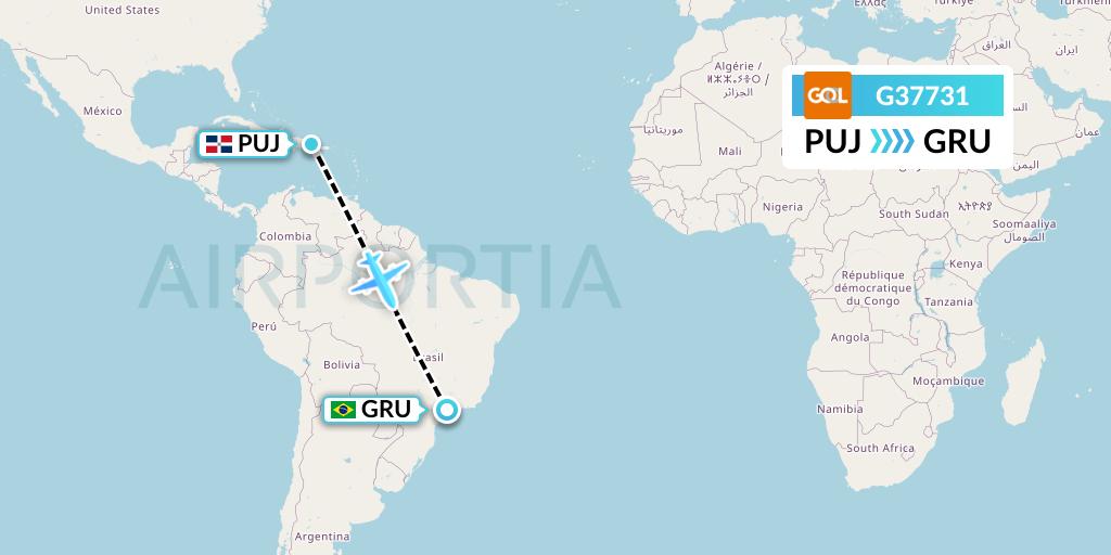 G37731 GOL Transportes Aeros Flight Map: Punta Cana to Sao Paulo