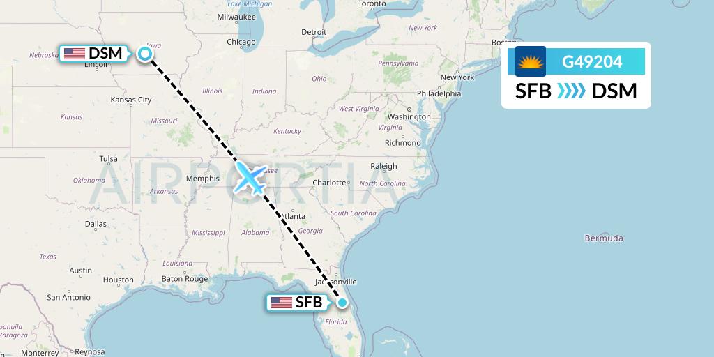 G49204 Allegiant Air Flight Map: Orlando to Des Moines