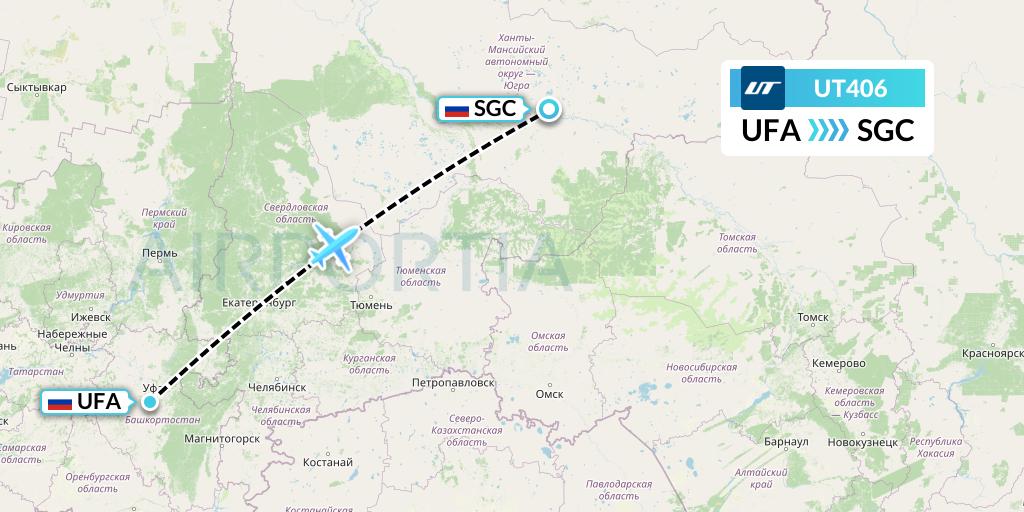 UT406 UTair Flight Map: Ufa to Surgut