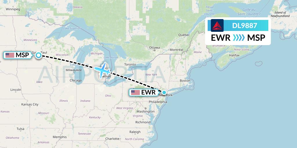 DL9887 Delta Air Lines Flight Map: New York to Minneapolis