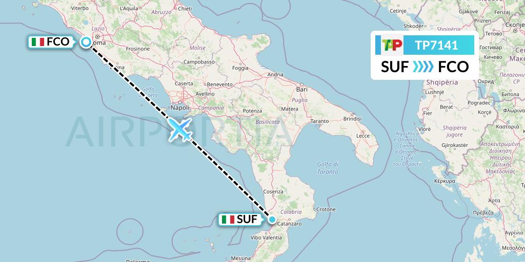 TP7141 TAP Portugal Flight Map: Lamezia Terme to Rome