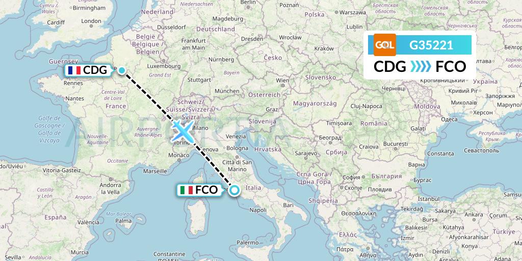 G35221 GOL Transportes Aeros Flight Map: Paris to Rome