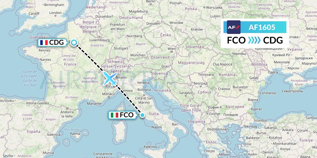 AF1605 Air France Flight Map: Rome to Paris
