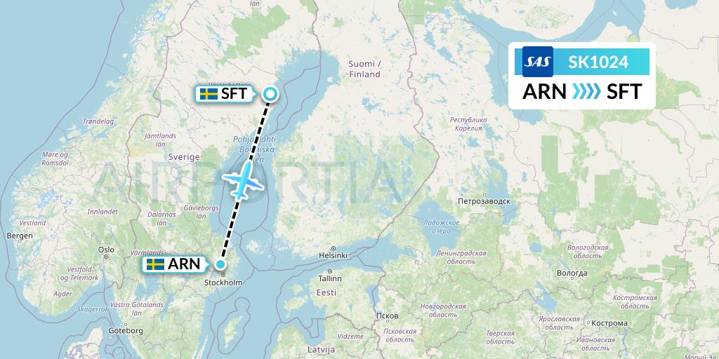 SK1024 SAS Flight Map: Stockholm to Skelleftea