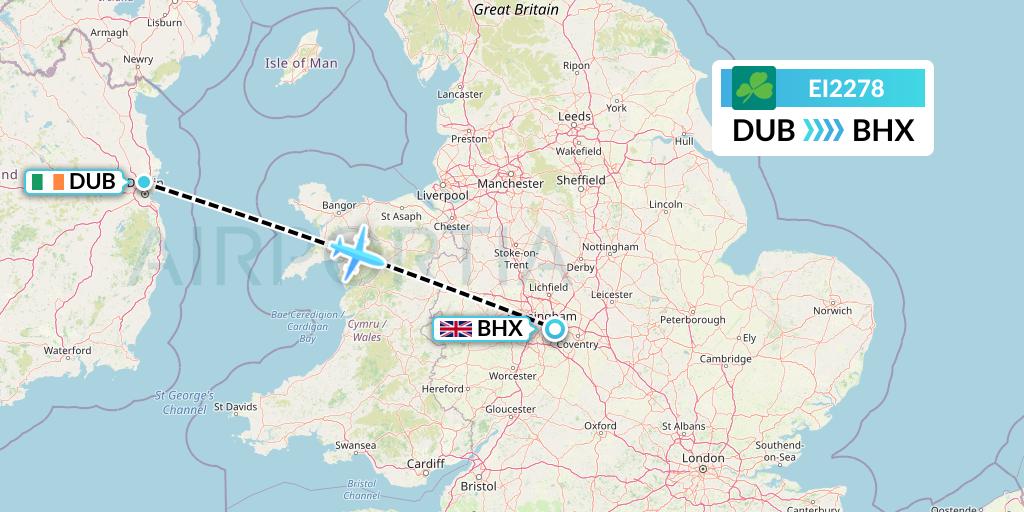 EI2278 Aer Lingus Flight Map: Dublin to Birmingham