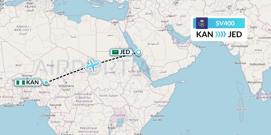 SV400 Saudi Arabian Airlines Flight Map: Kano to Jeddah