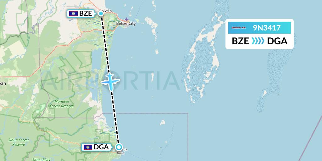9N3417 Tropic Air Flight Map: Belize City to Dangriga