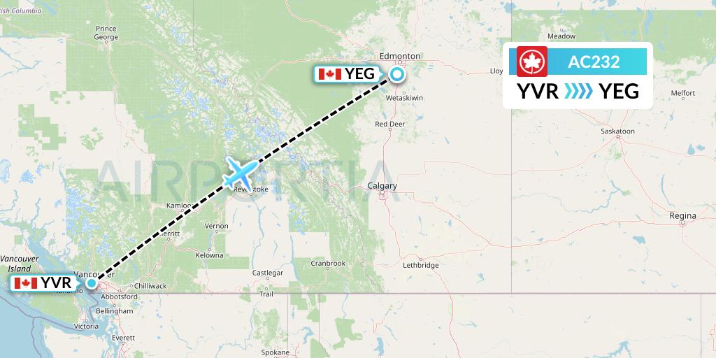 AC232 Air Canada Flight Map: Vancouver to Edmonton