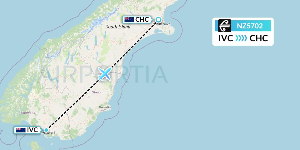 NZ5702 Air New Zealand Flight Map: Invercargill to Christchurch