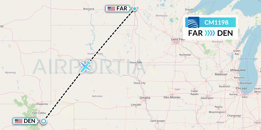 CM1198 Copa Airlines Flight Map: Fargo to Denver