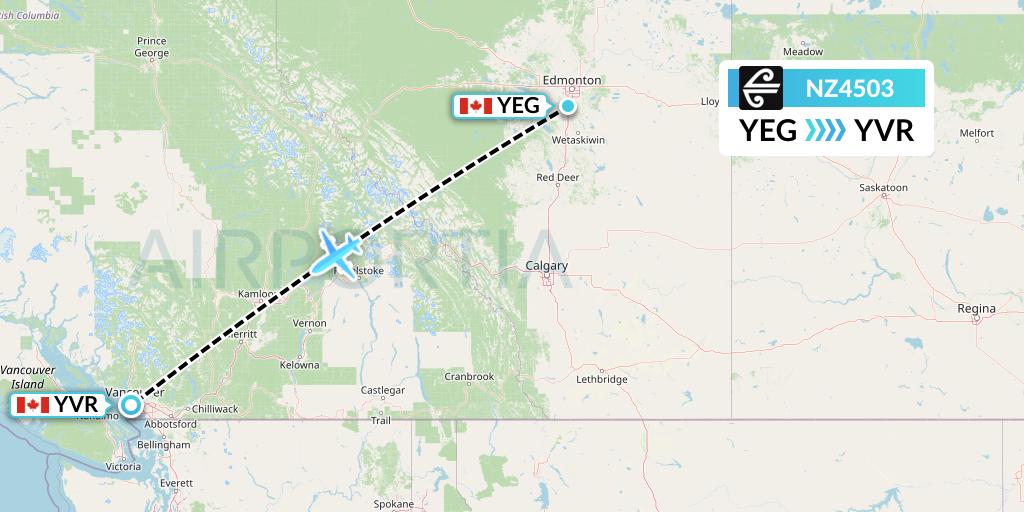 NZ4503 Air New Zealand Flight Map: Edmonton to Vancouver