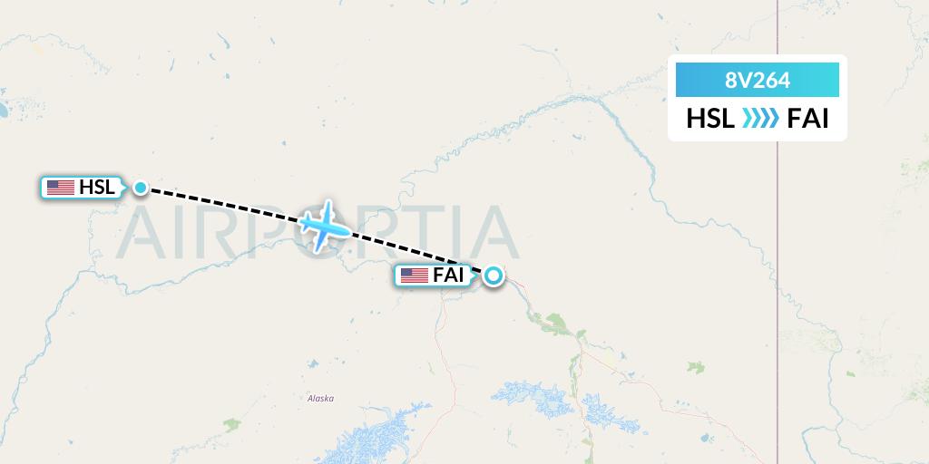 8V264 Wright Air Service Flight Map: Huslia to Fairbanks