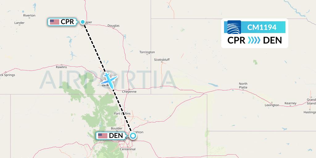 CM1194 Copa Airlines Flight Map: Casper to Denver