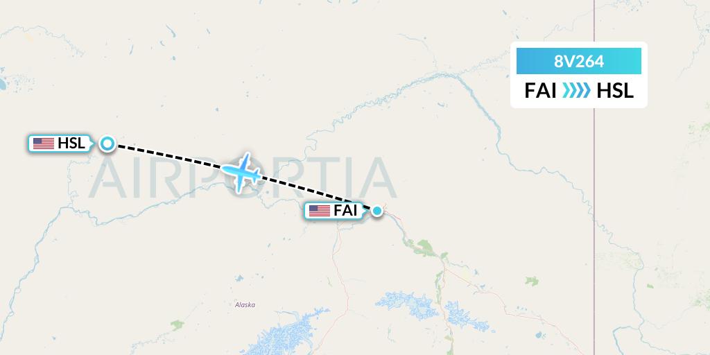 8V264 Wright Air Service Flight Map: Fairbanks to Huslia
