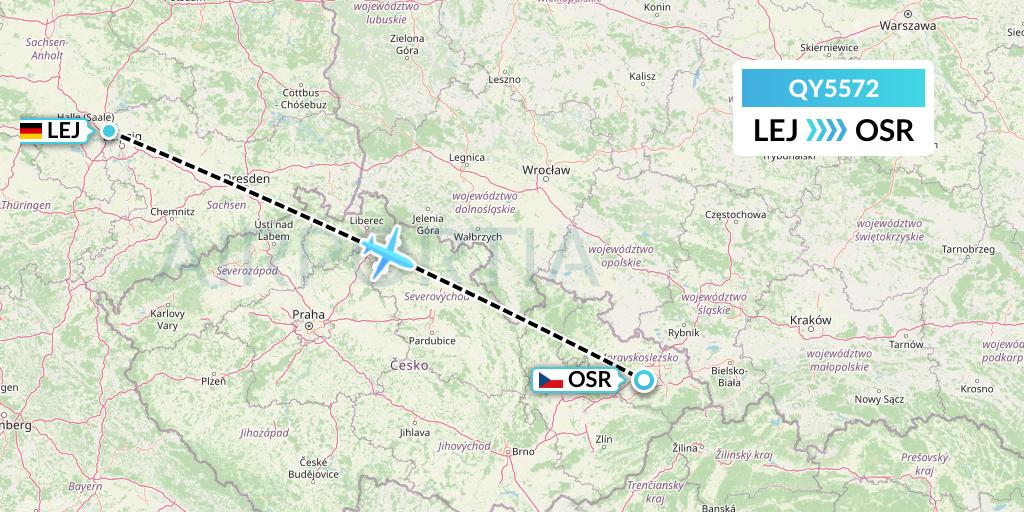QY5572 European Air Transport Flight Map: Leipzig to Ostrava