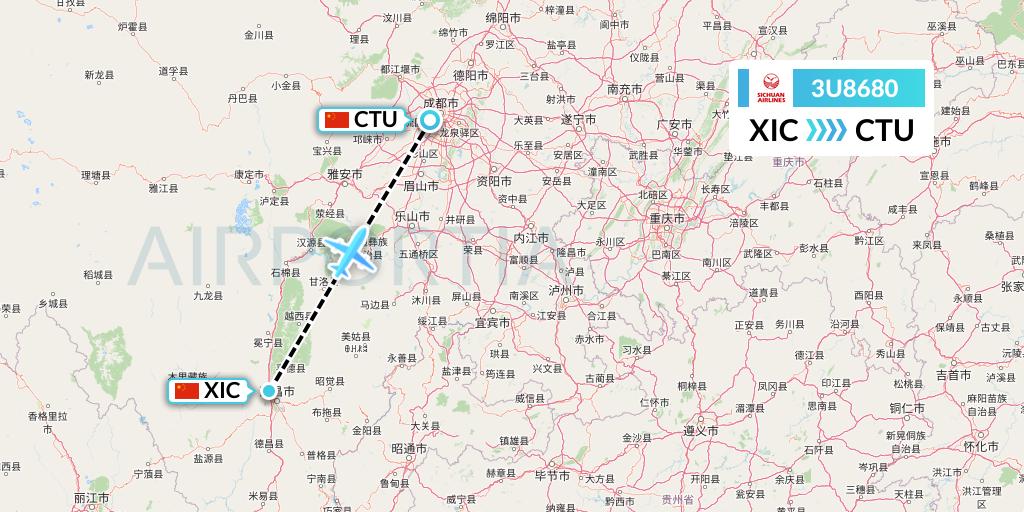 3U8680 Sichuan Airlines Flight Map: Xichang to Chengdu