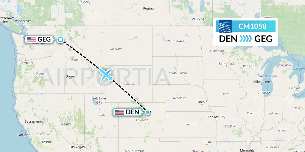 CM1058 Copa Airlines Flight Map: Denver to Spokane