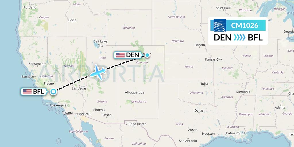 CM1026 Copa Airlines Flight Map: Denver to Bakersfield