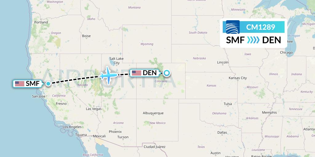CM1289 Copa Airlines Flight Map: Sacramento to Denver