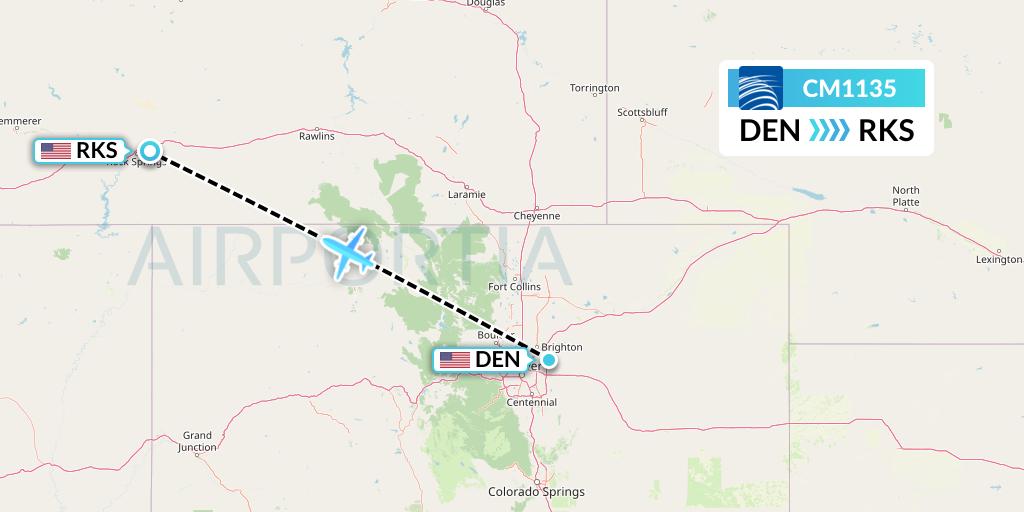CM1135 Copa Airlines Flight Map: Denver to Rock Springs