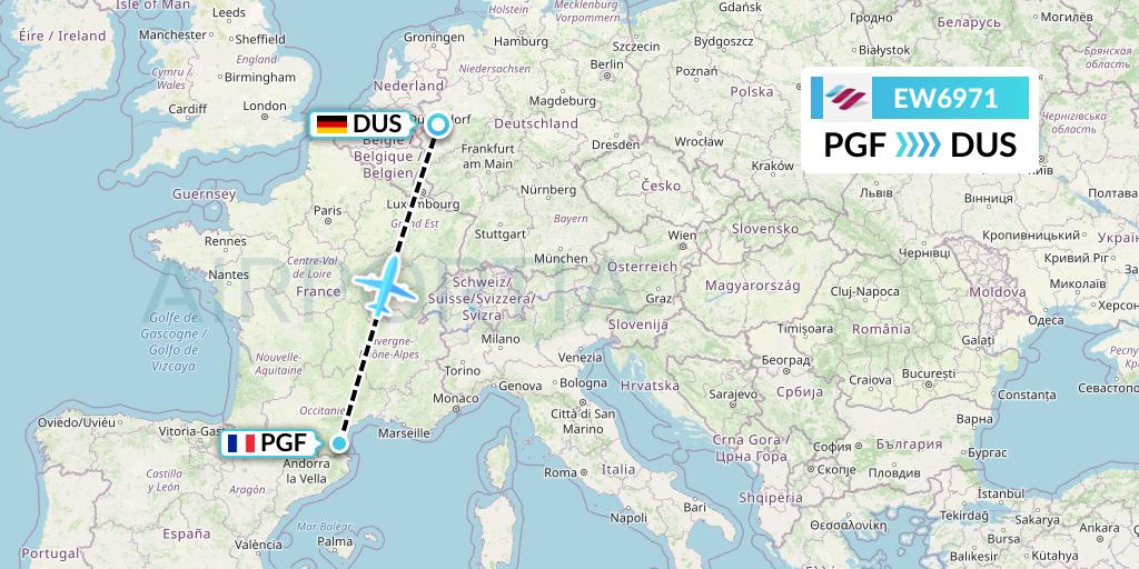 EW6971 Eurowings Flight Map: Perpignan to Dusseldorf