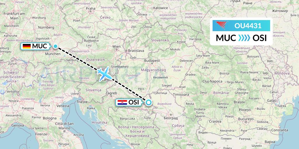 OU4431 Croatia Airlines Flight Map: Munich to Osijek