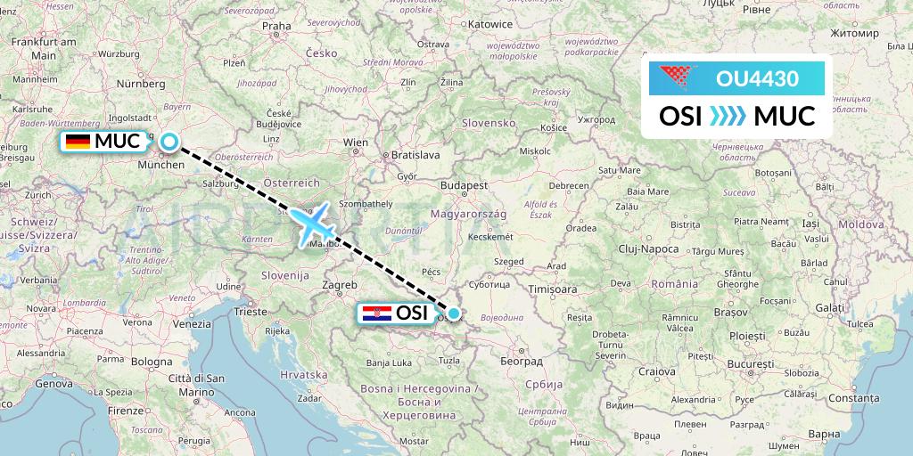 OU4430 Croatia Airlines Flight Map: Osijek to Munich