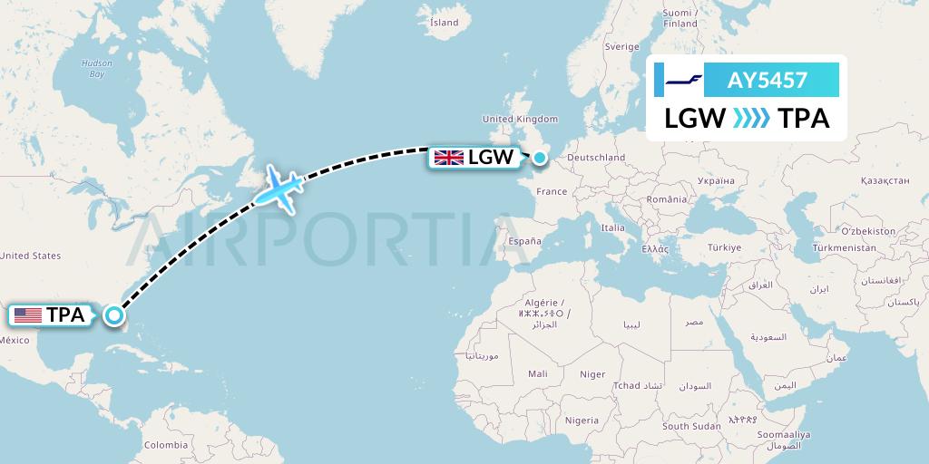AY5457 Finnair Flight Map: London to Tampa