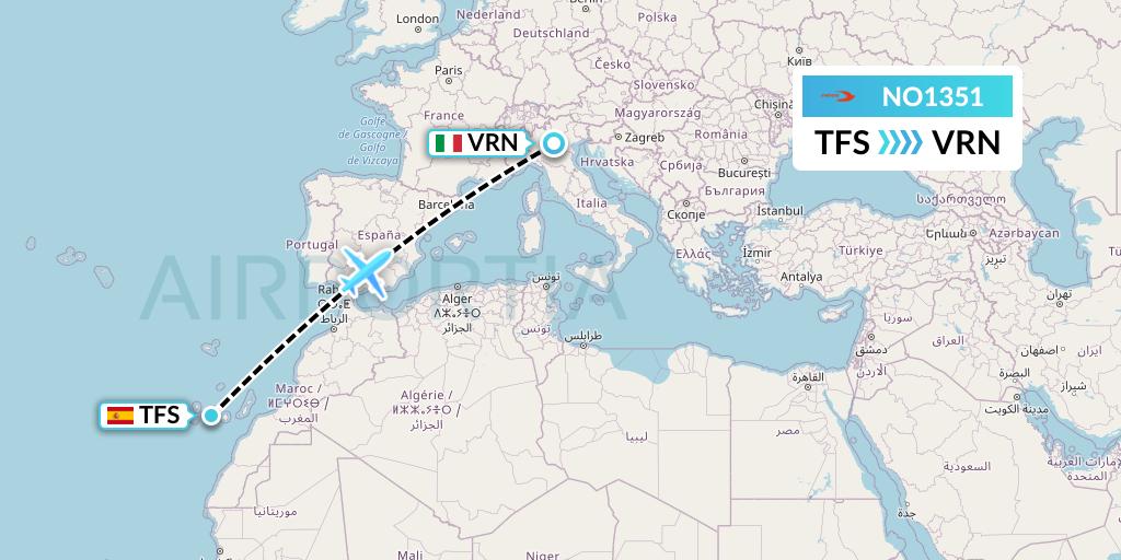 NO1351 Neos Flight Map: Tenerife to Verona