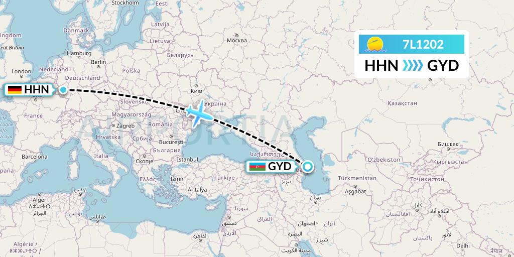 7L1202 Silk Way West Airlines Flight Map: Hahn to Baku