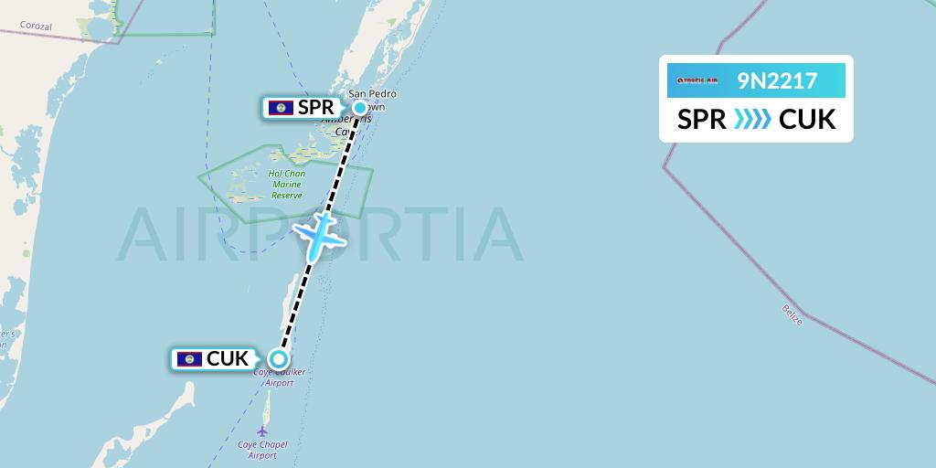 9N2217 Tropic Air Flight Map: San Pedro to Caye Caulker