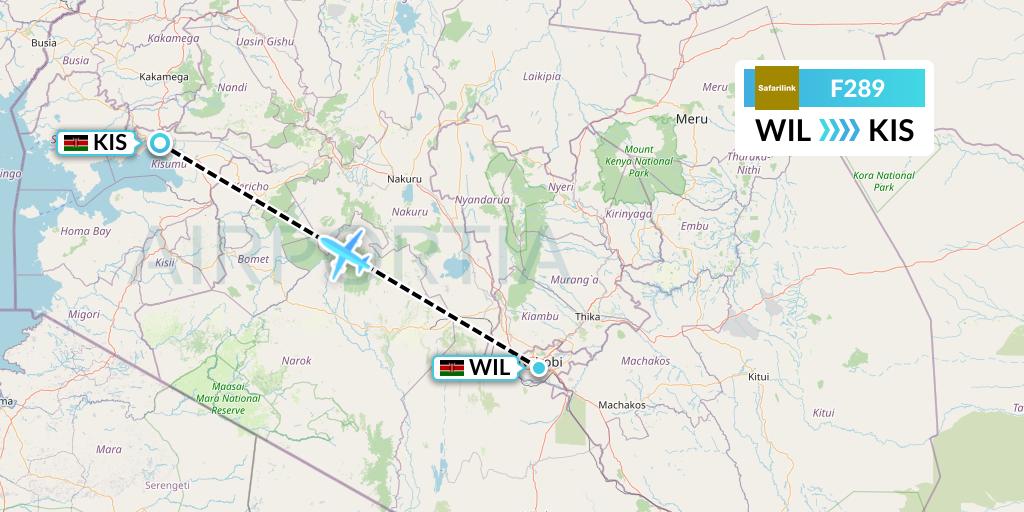 F289 Safarilink Aviation Flight Map: Nairobi to Kisumu