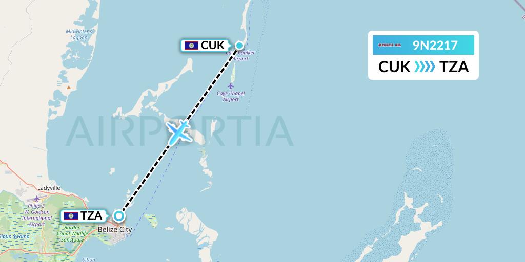 9N2217 Tropic Air Flight Map: Caye Caulker to Belize City