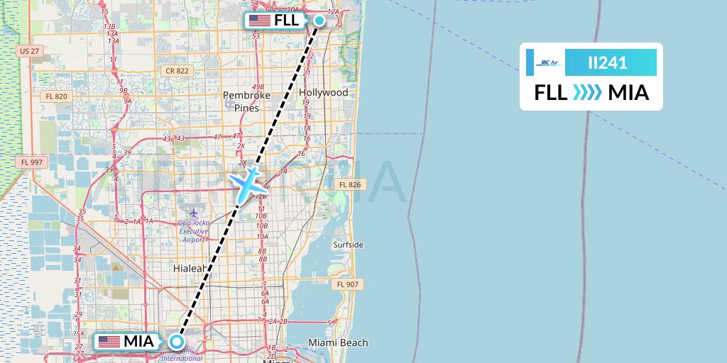 II241 IBC Airways Flight Map: Fort Lauderdale to Miami