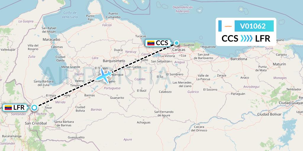 V01062 Conviasa Flight Map: Caracas to Venezuela