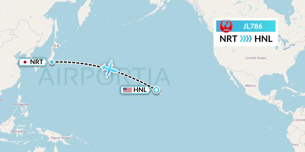 JL786 Japan Airlines Flight Map: Tokyo to Honolulu
