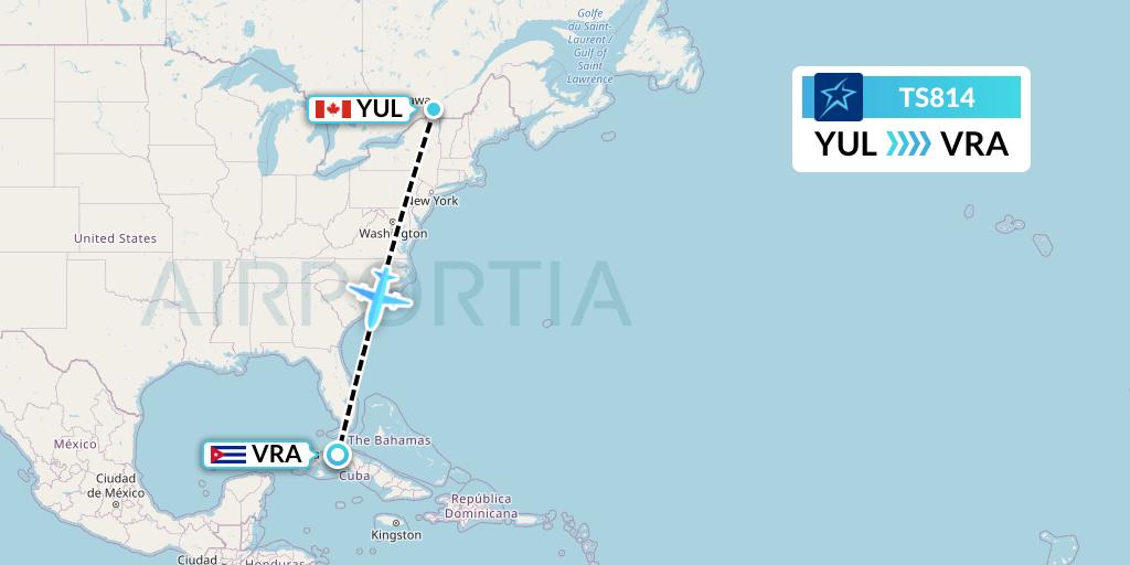 TS814 Air Transat Flight Map: Montreal to Varadero