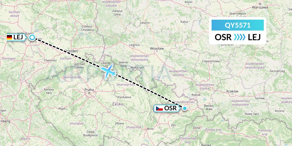 QY5571 European Air Transport Flight Map: Ostrava to Leipzig