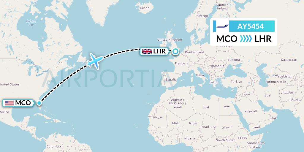 AY5454 Finnair Flight Map: Orlando to London