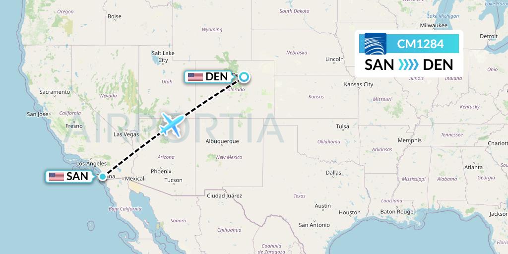 CM1284 Copa Airlines Flight Map: San Diego to Denver