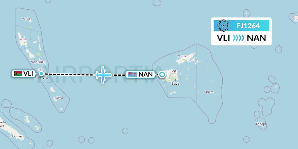FJ1264 Fiji Airways Flight Map: Port Vila to Nadi