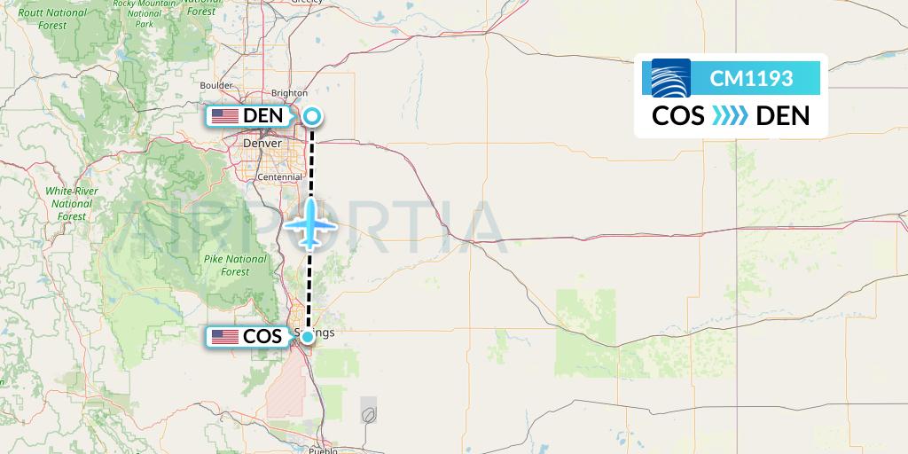CM1193 Copa Airlines Flight Map: Colorado Springs to Denver