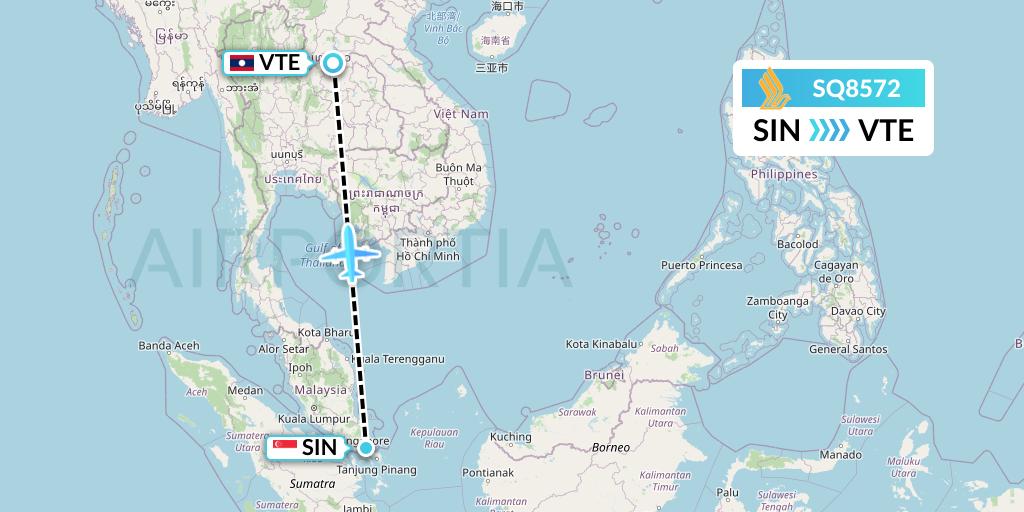 SQ8572 Singapore Airlines Flight Map: Singapore to Vientiane