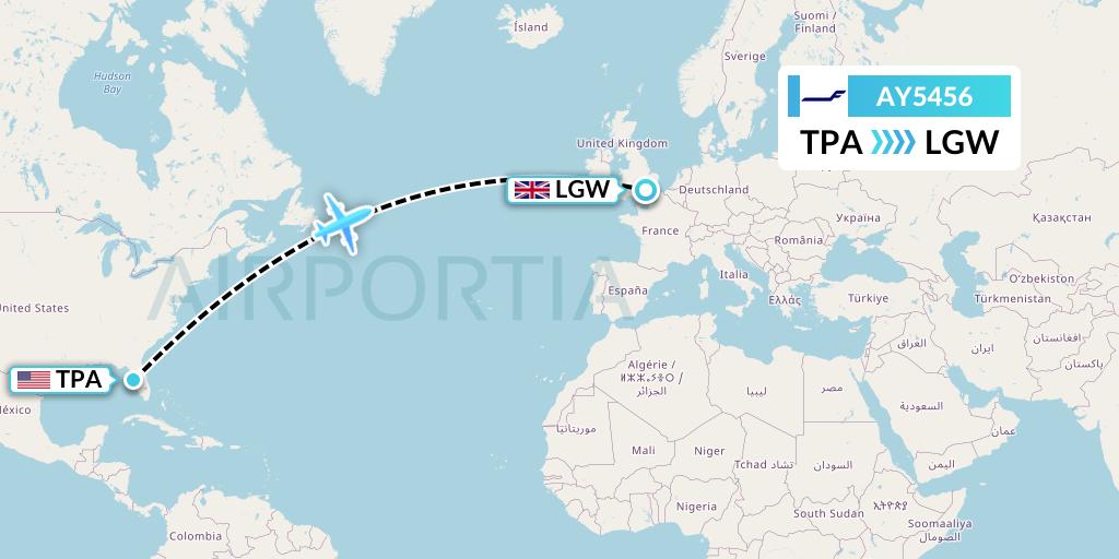 AY5456 Finnair Flight Map: Tampa to London